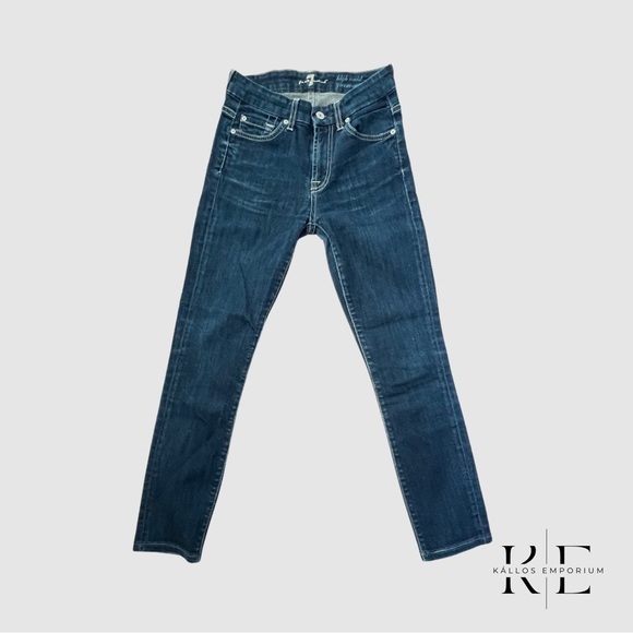 7 For All Mankind Blue High Rise Gwenevere Straight Jeans - Picture 1 of 2